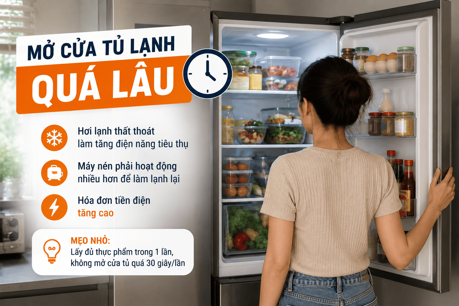 mở của tủ lạnh quá lâu
